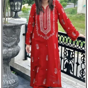 Red Embroidered Lawn Suit for Women Eid Wedding Festive Wear