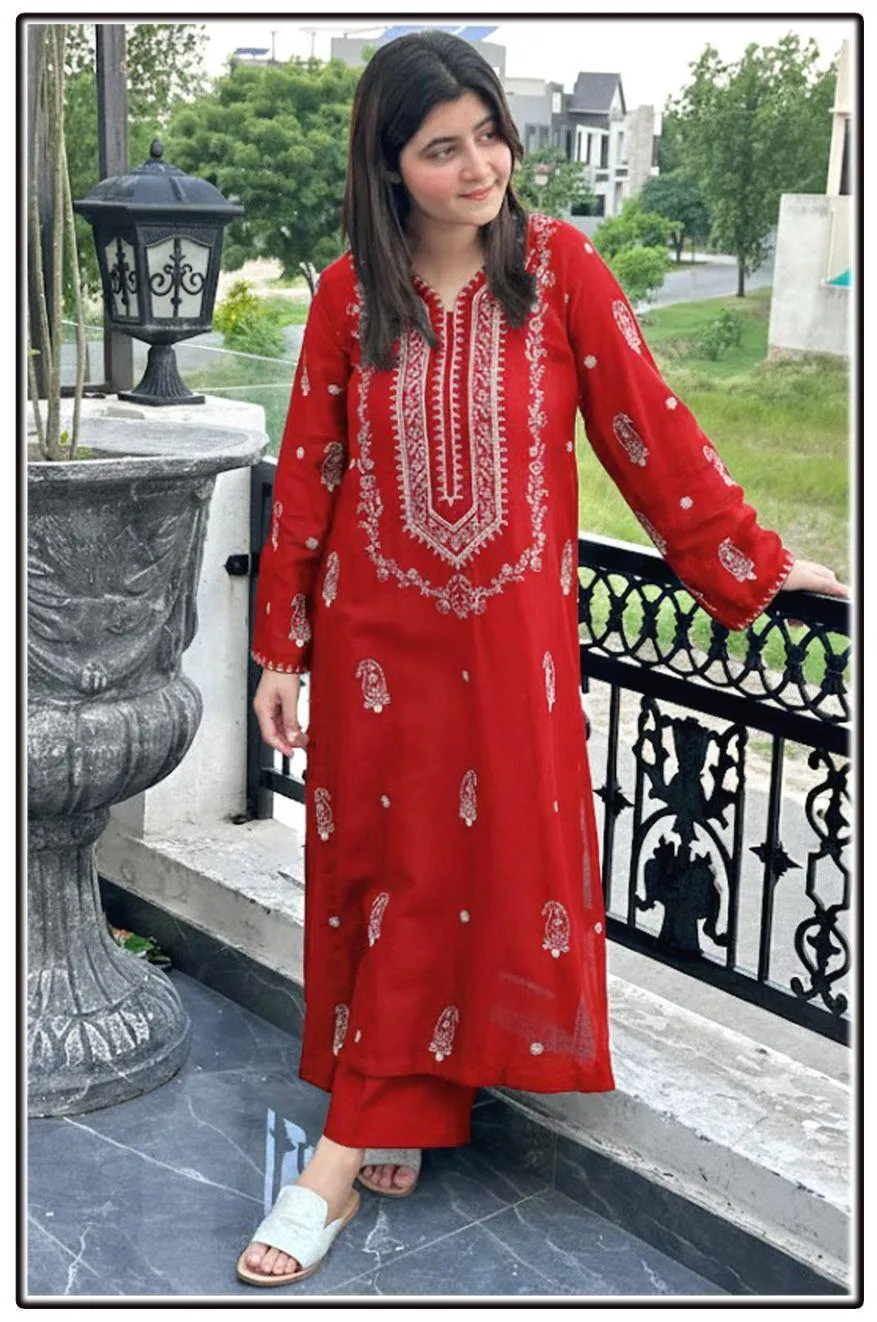Red Embroidered Lawn Suit for Women Eid Wedding Festive Wear
