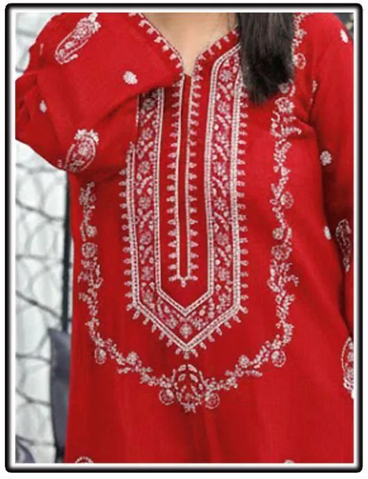 Red Embroidered Lawn Suit for Women Eid Wedding Festive Wear - Image 3