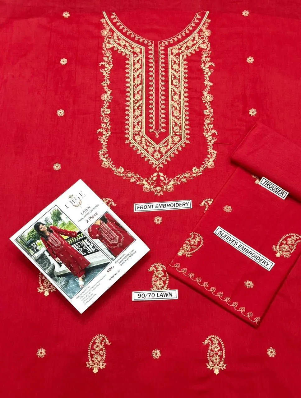 Red Embroidered Lawn Suit for Women Eid Wedding Festive Wear - Image 4