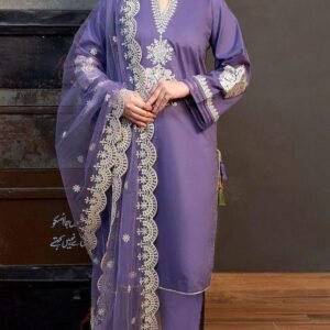 Purple Embroidered 3-Piece Lawn Suit for Women