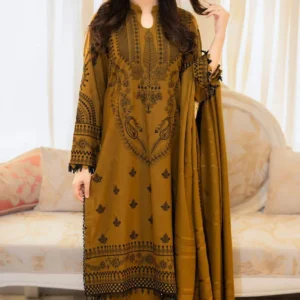Women's Olive Green Embroidered Kurta Pajama Set -1