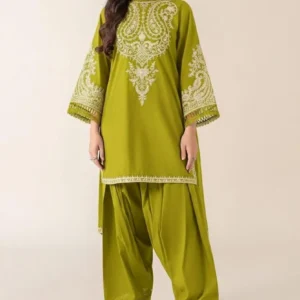 Yellow Embroidered Kurta Pajama Set for Women