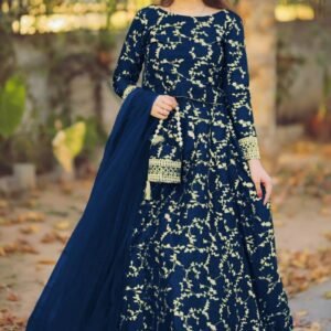 Purple Chiffon Maxi Set with Pearls & Lace Dupatta -1