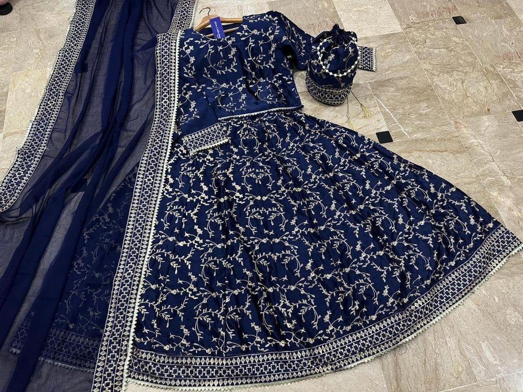 Purple Chiffon Maxi Set with Pearls & Lace Dupatta -1 - Image 2